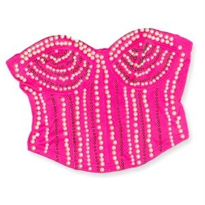 SALT Hot Pink Pearl & Rhinestone Bustier Top - Size S, NWT